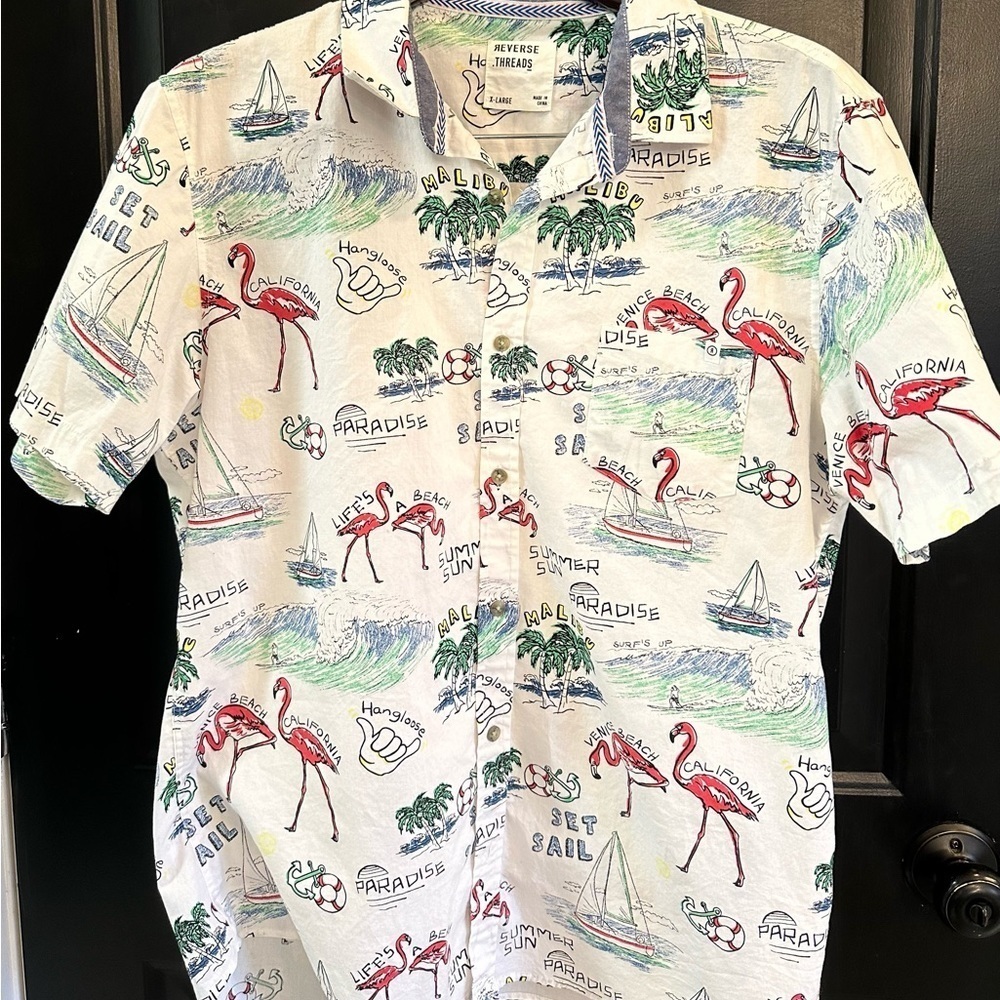 EUC Reverse Threads Men's Casual Short Sleeve Shirt White Size XL See Photos